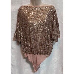 NWOT Intimately Free People Sequin Super Shine Bodysuit Womens M Rose Gold Pink